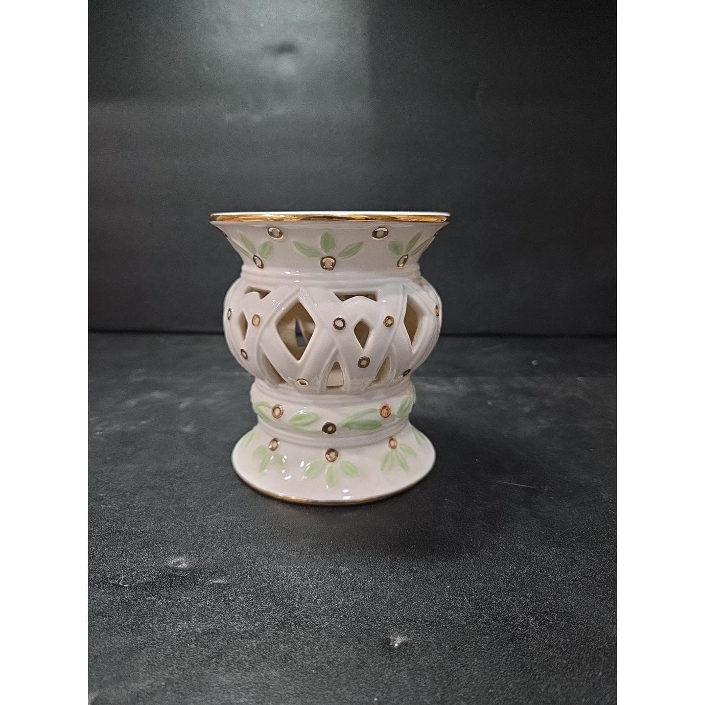 Avon Lattice Floral Votive Candle Holder, Vintage Leaves Ceramic Bone China