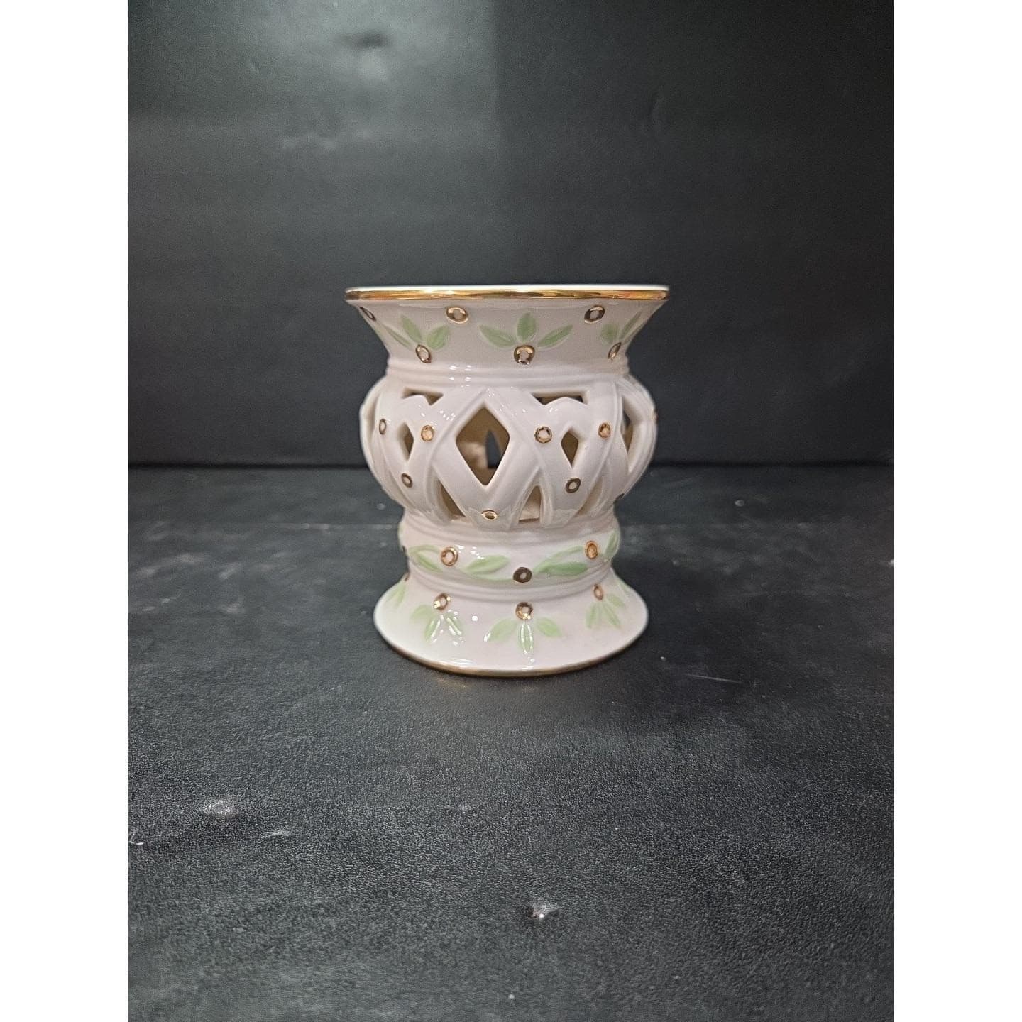 Avon Lattice Floral Votive Candle Holder, Vintage Leaves Ceramic Bone China - Thumbnail 4