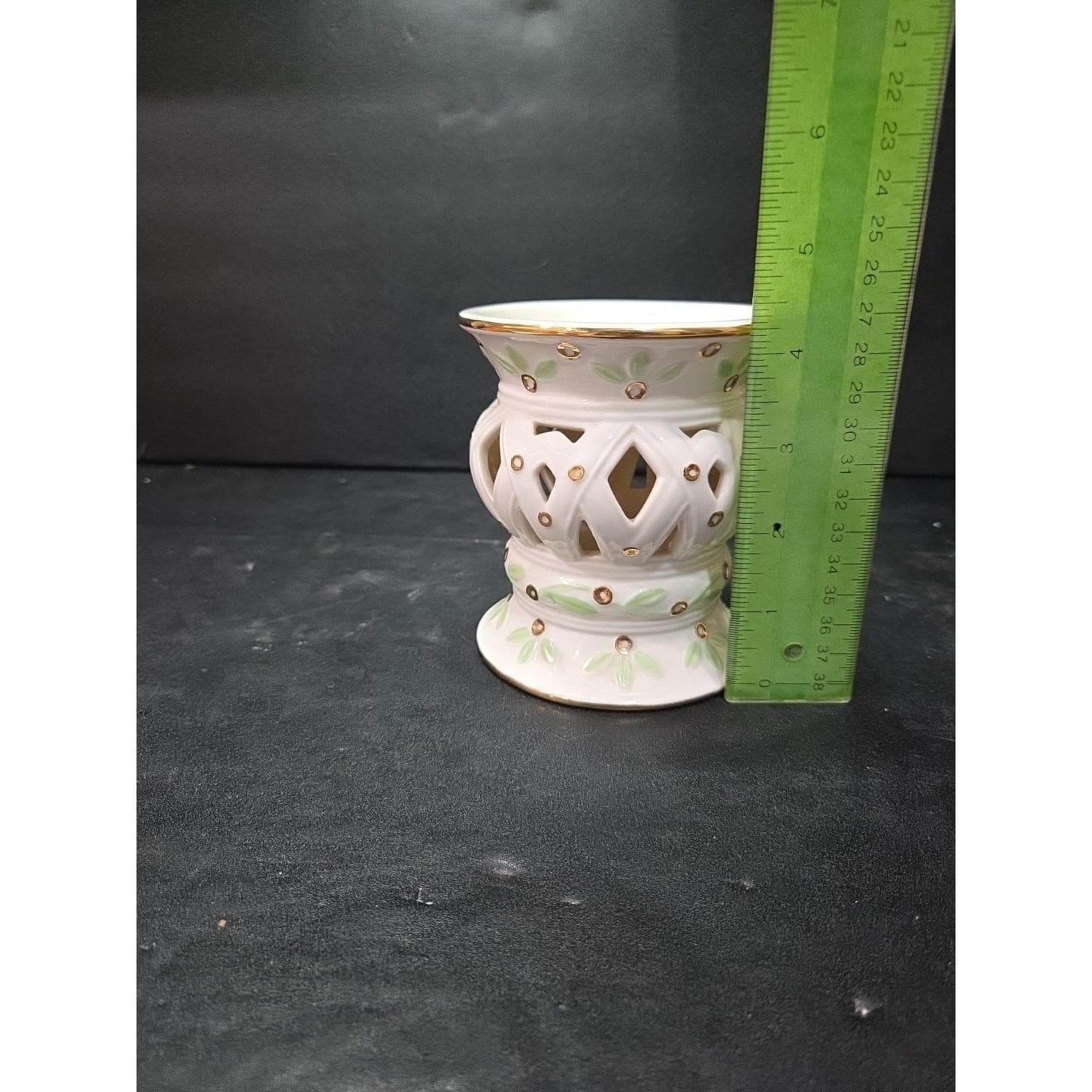 Avon Lattice Floral Votive Candle Holder, Vintage Leaves Ceramic Bone China - Thumbnail 8