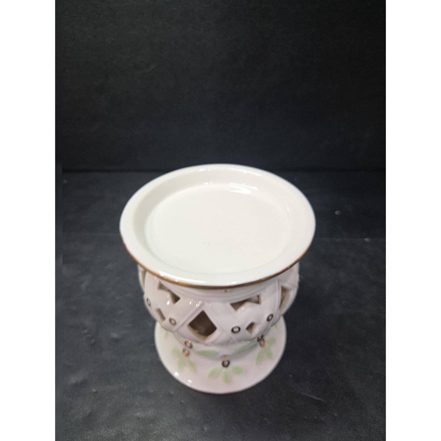 Avon Lattice Floral Votive Candle Holder, Vintage Leaves Ceramic Bone China - Thumbnail 5