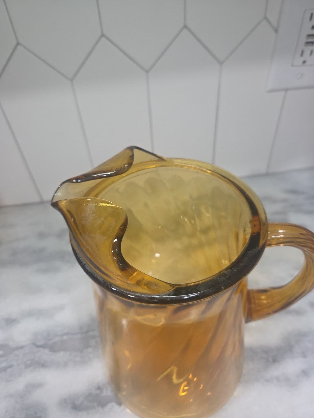 Bartlett Collins Amber Swirl Pitcher, Ice Lip, Vtg Glassware, 8.75" Tall Pitcher - Thumbnail 5