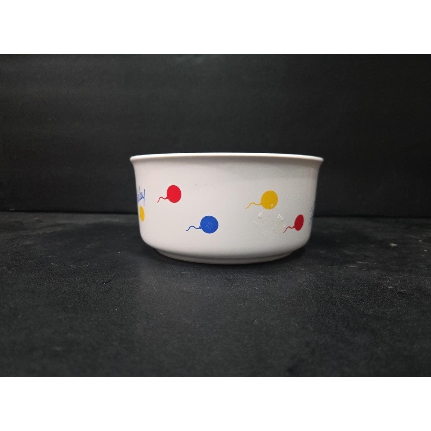 Happy Birthday Vintage Bowl 1986, White 6" Round Ceramic Serving Dish, MCM Decor - Thumbnail 4