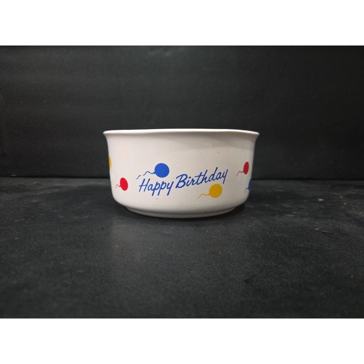Happy Birthday Vintage Bowl 1986, White 6" Round Ceramic Serving Dish, MCM Decor