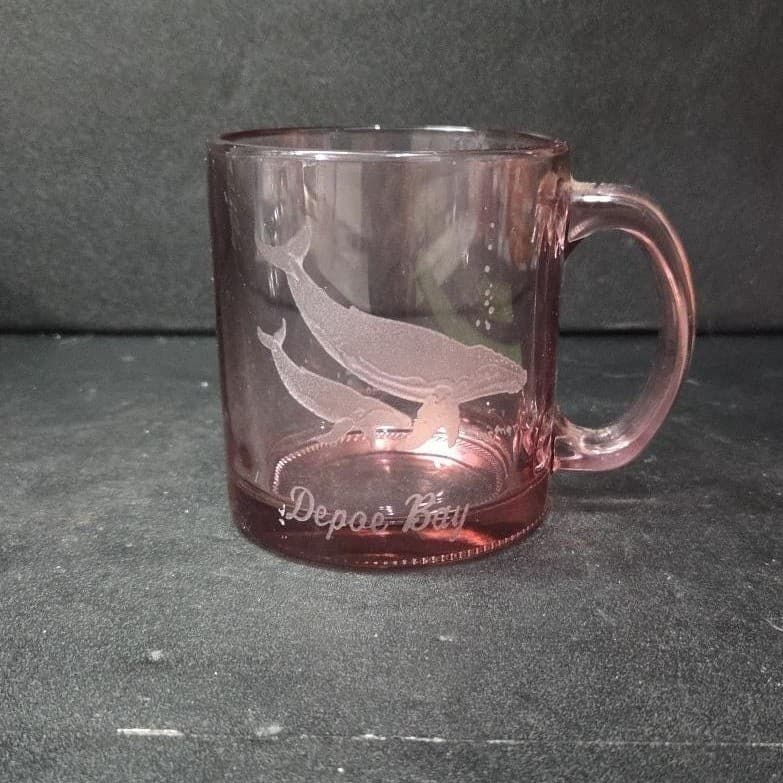 Depoe Bay Blush Pink Coffee Cup, 12oz Vintage Souvenir Mug, Etched Whale Design - Thumbnail 2