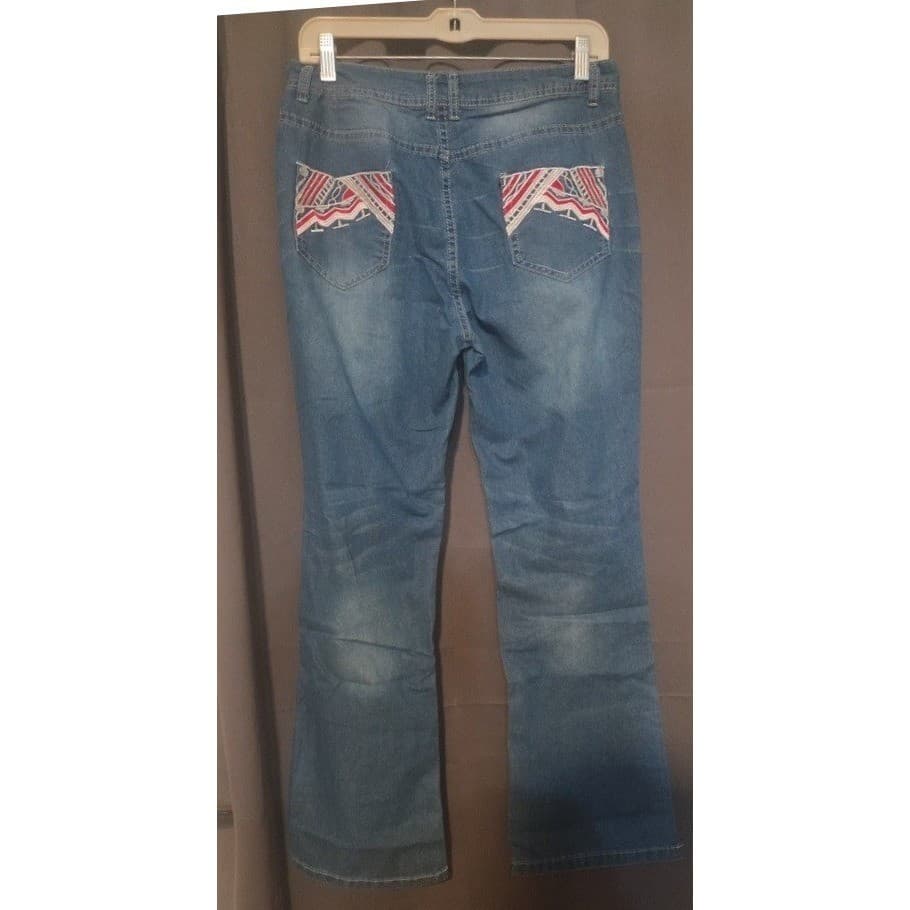 Medium Wash Embroidered Back Pocket Flare Bootcut Jeans, Woman's Medium - Thumbnail 4
