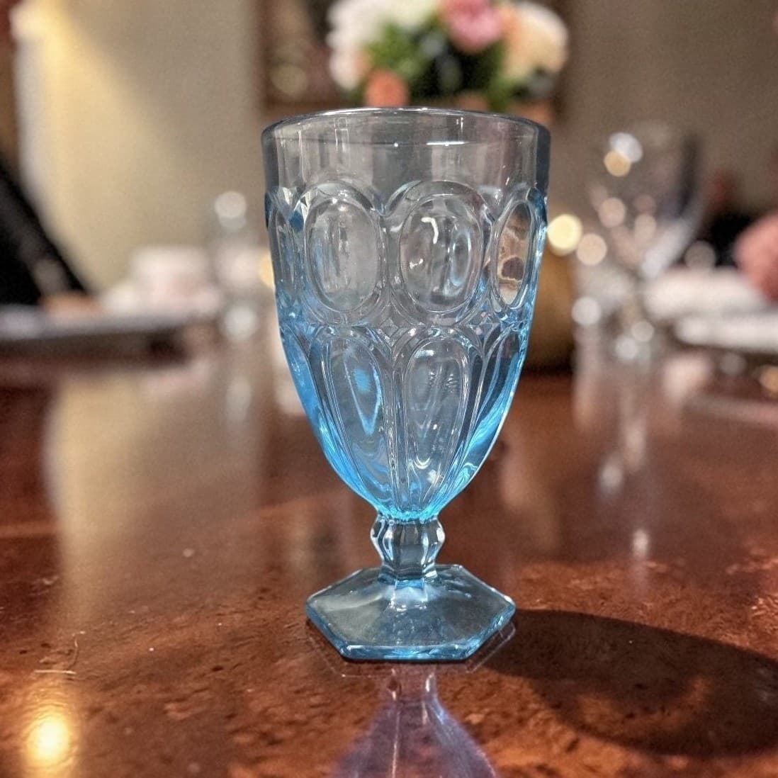 Fostoria Moonstone Light Blue Ice Tea Goblet, Vintage Glass, Low Stem Drinkware