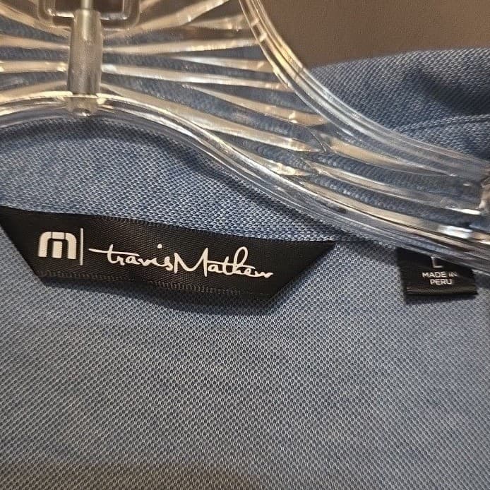 Travis Mathew Sonoma Raceway Blue Heathered Polo Shirt, Men's Large, Pima Cotton - Thumbnail 5