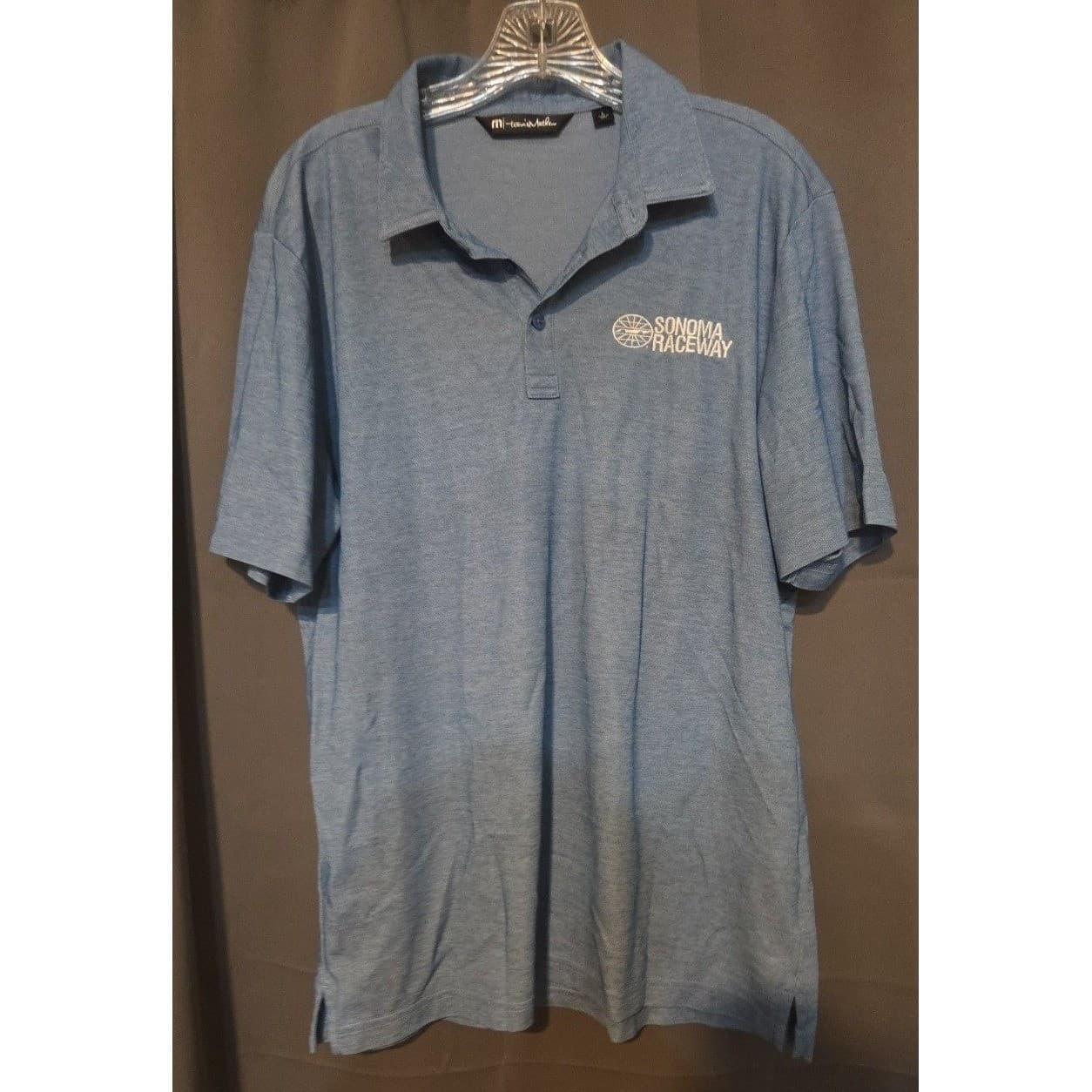 Travis Mathew Sonoma Raceway Blue Heathered Polo Shirt, Men's Large, Pima Cotton - Thumbnail 3