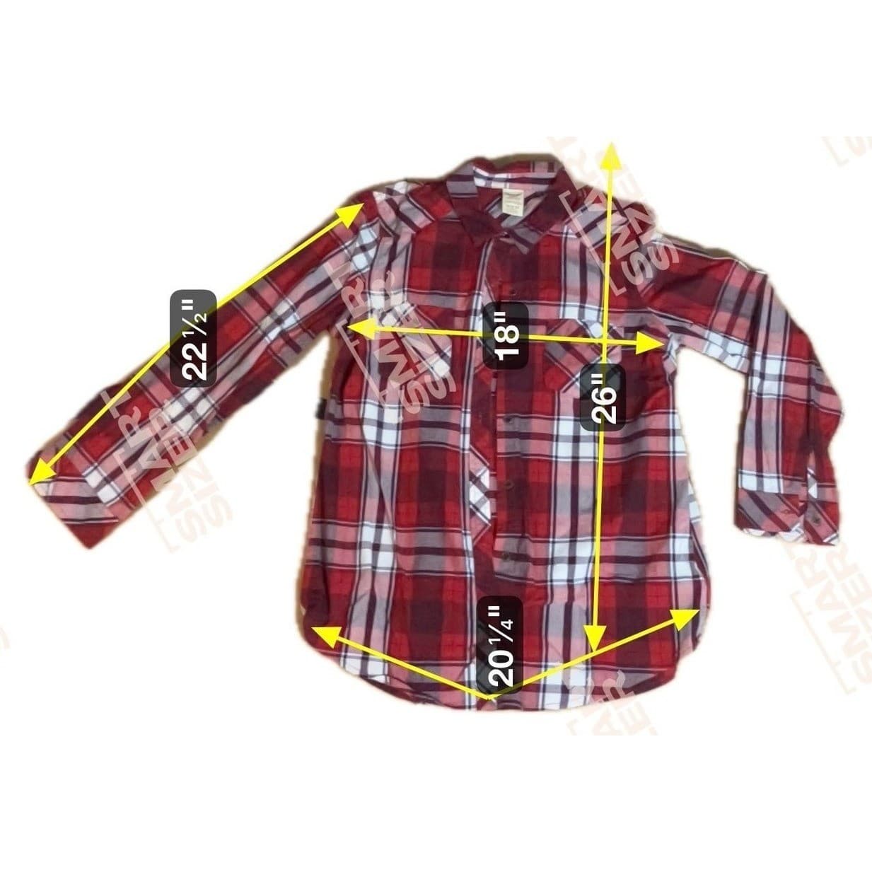 Faded Glory Red Plaid Button Down Shirt, Woman's Medium 8-10, Plum Combo Cotton - Thumbnail 2