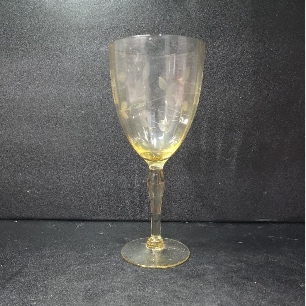 Lancaster Jubilee Yellow Wine Goblet, Floral Etched Amber Glassware, Replacement - Thumbnail 5