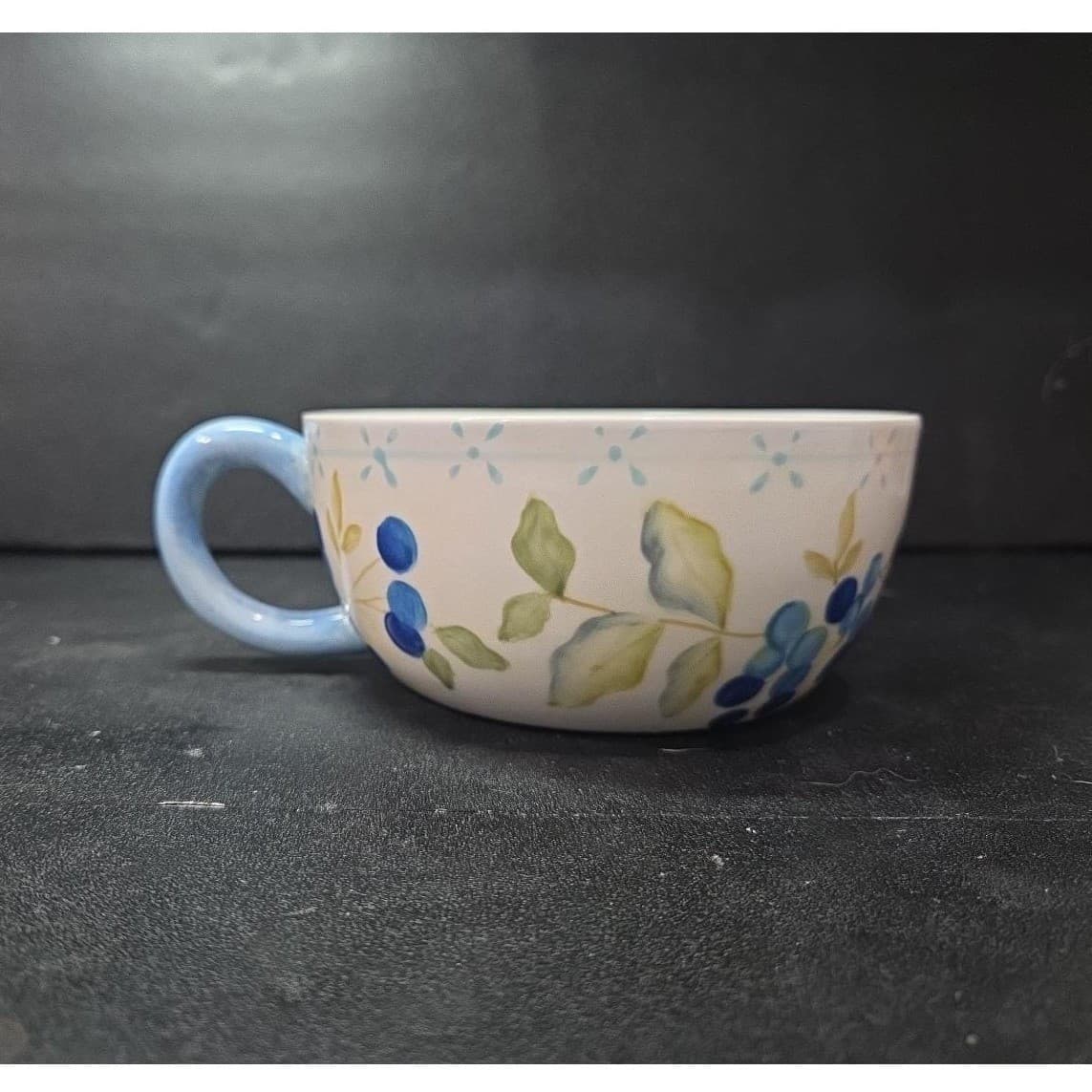 Tracy Porter Hand-Painted Jumbo Mug, "Blueberries Annette" Ceramic Coffee, Soup - Thumbnail 4