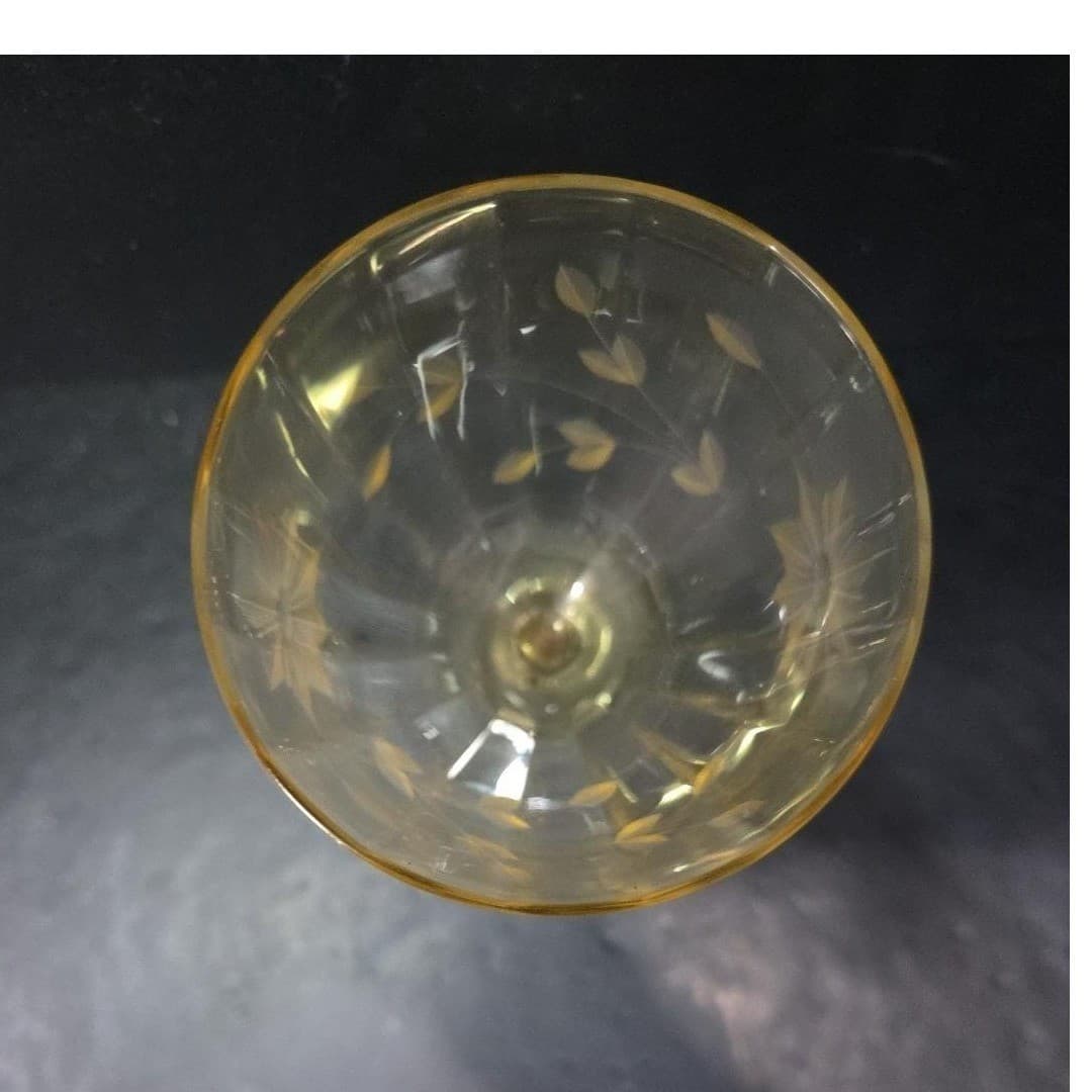 Lancaster Jubilee Yellow Wine Goblet, Floral Etched Amber Glassware, Replacement - Thumbnail 7