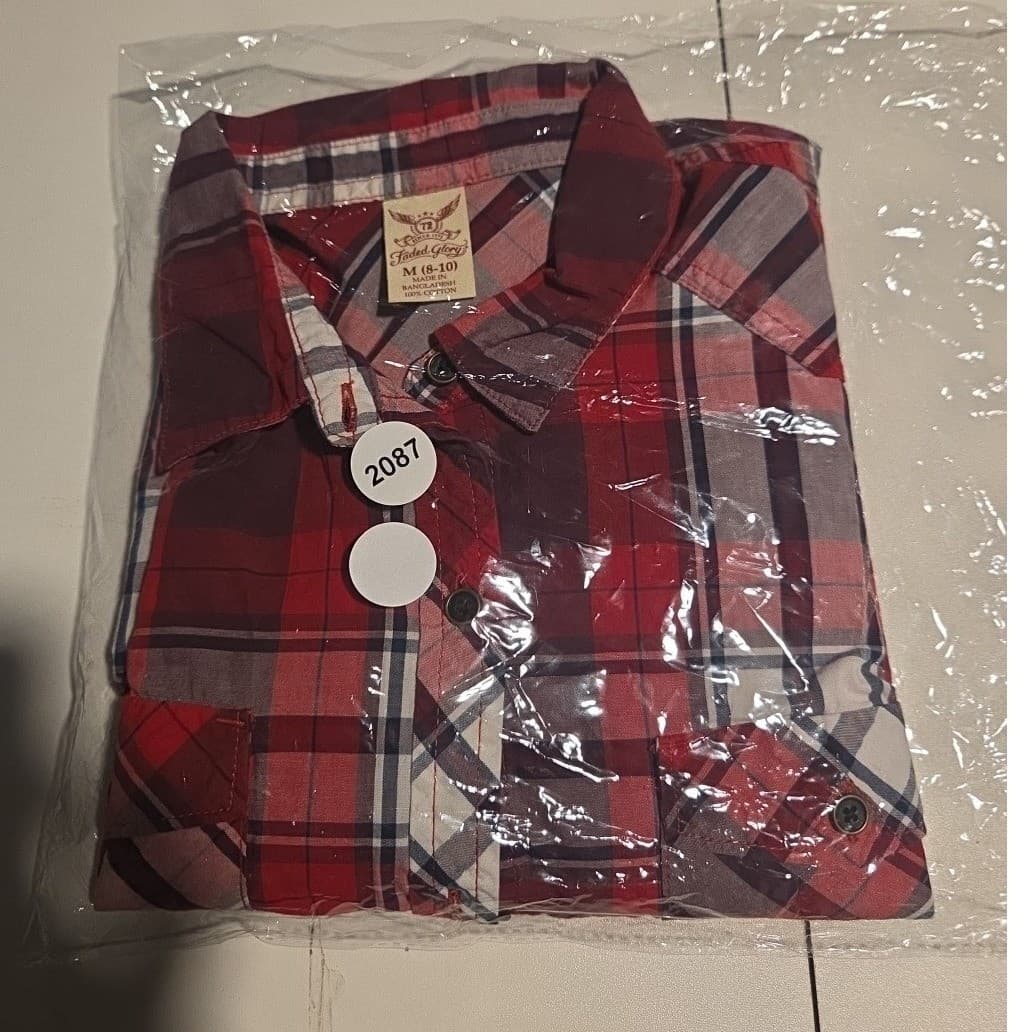 Faded Glory Red Plaid Button Down Shirt, Woman's Medium 8-10, Plum Combo Cotton - Thumbnail 11