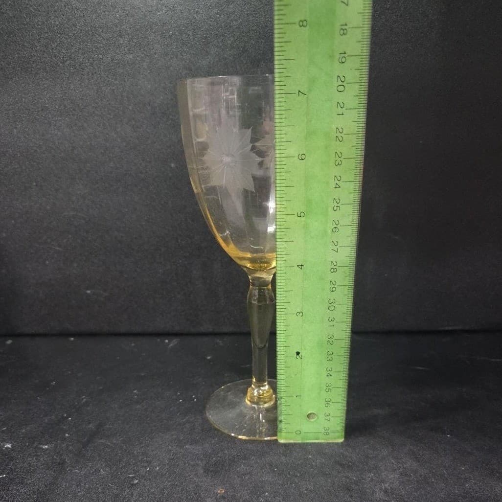 Lancaster Jubilee Yellow Wine Goblet, Floral Etched Amber Glassware, Replacement - Thumbnail 9