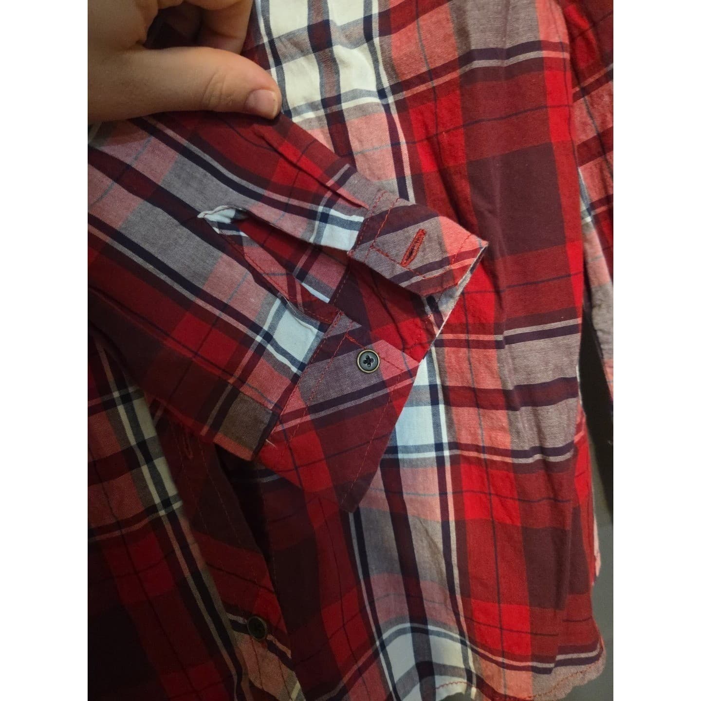 Faded Glory Red Plaid Button Down Shirt, Woman's Medium 8-10, Plum Combo Cotton - Thumbnail 8