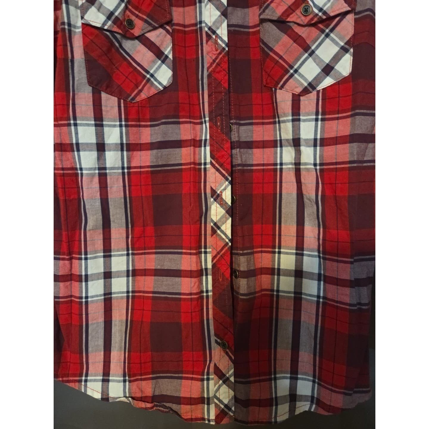 Faded Glory Red Plaid Button Down Shirt, Woman's Medium 8-10, Plum Combo Cotton - Thumbnail 7