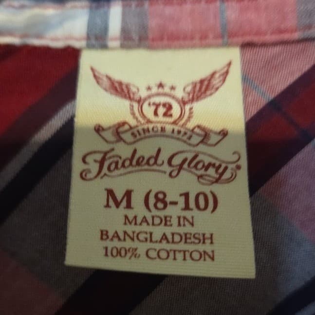 Faded Glory Red Plaid Button Down Shirt, Woman's Medium 8-10, Plum Combo Cotton - Thumbnail 5