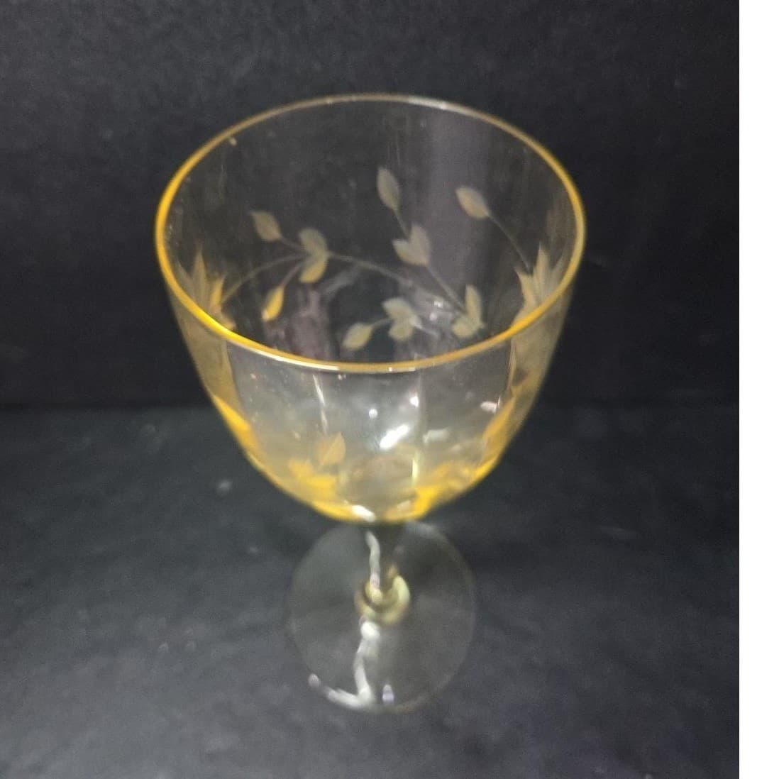 Lancaster Jubilee Yellow Wine Goblet, Floral Etched Amber Glassware, Replacement - Thumbnail 6