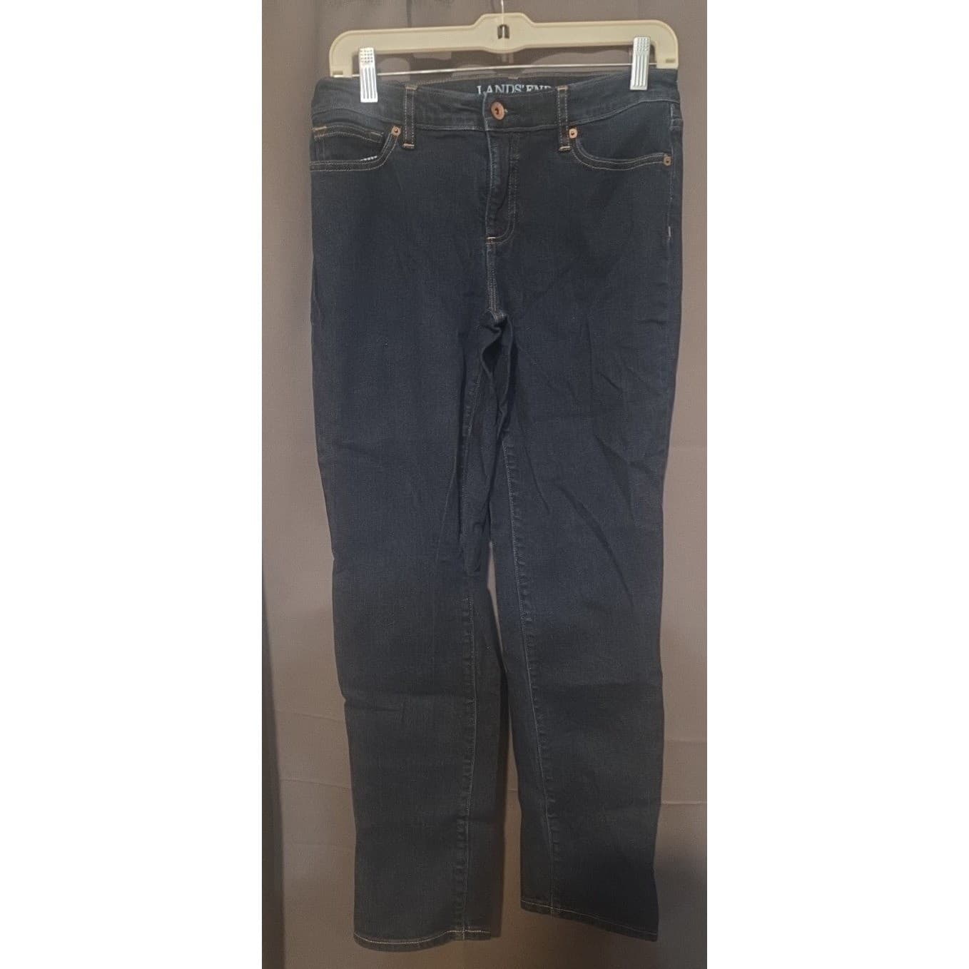 Lands End Fit 1 Slim Leg Jeans, Women's Size 6 Dark Indigo Blue Denim Pants - Thumbnail 3