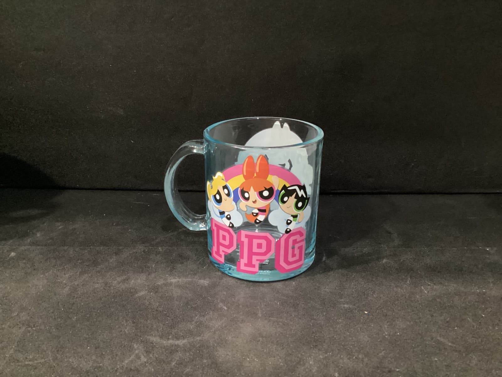 Power Puff Girls Clear Blue Glass Mug PPG Coffee Cartoon Holds 17.5 Ounces - Thumbnail 4