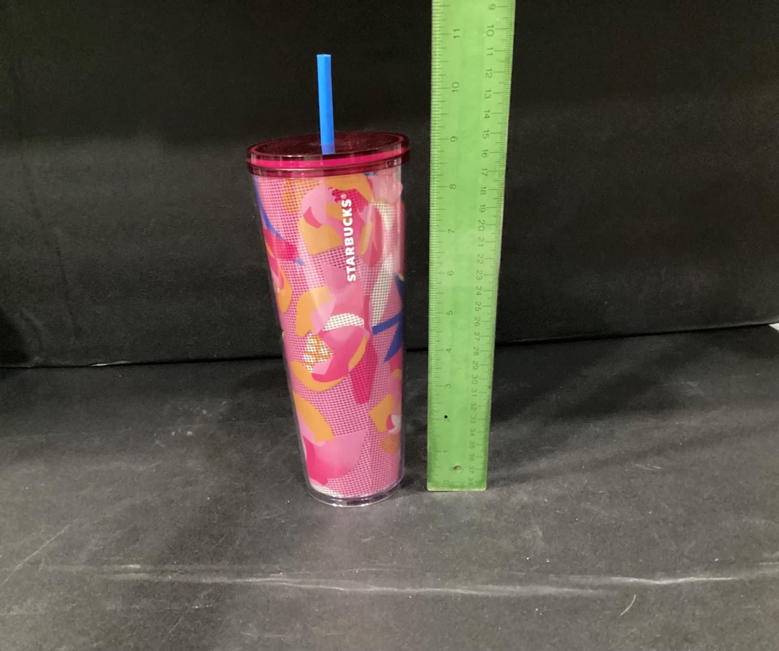 STARBUCKS Spring 2023 Pink Floral Cold Cup Tumbler Venti 24 oz Blue Straw - Thumbnail 6