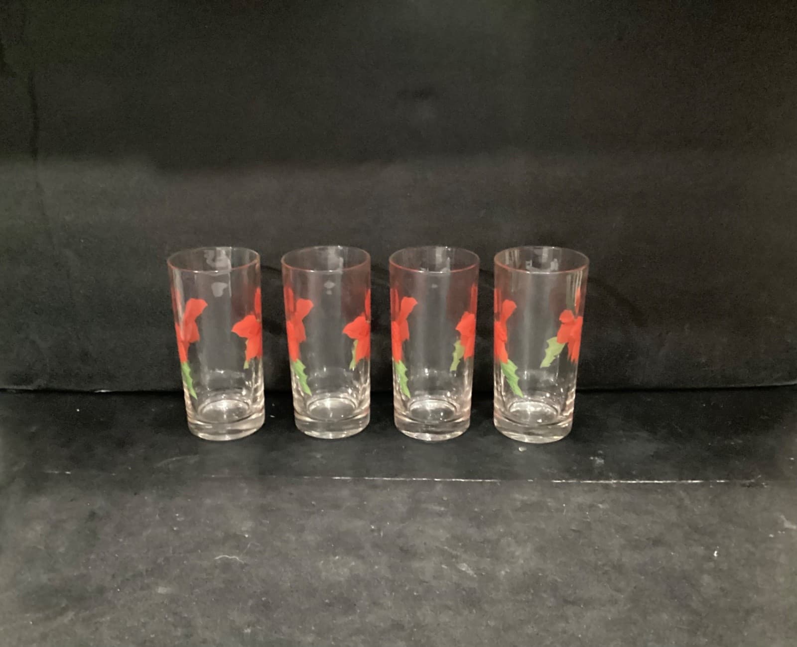 Set of 4 Crisal Portugal Block Spal Poinsettia 12 OZ Glassware Tumbler Highball! - Thumbnail 11
