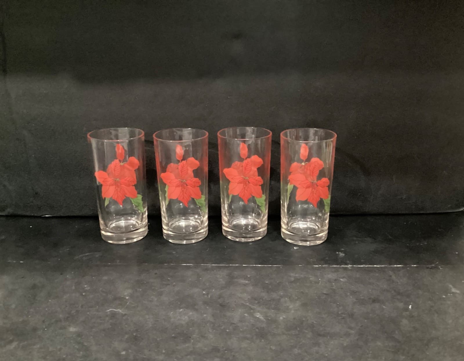 Set of 4 Crisal Portugal Block Spal Poinsettia 12 OZ Glassware Tumbler Highball! - Thumbnail 10