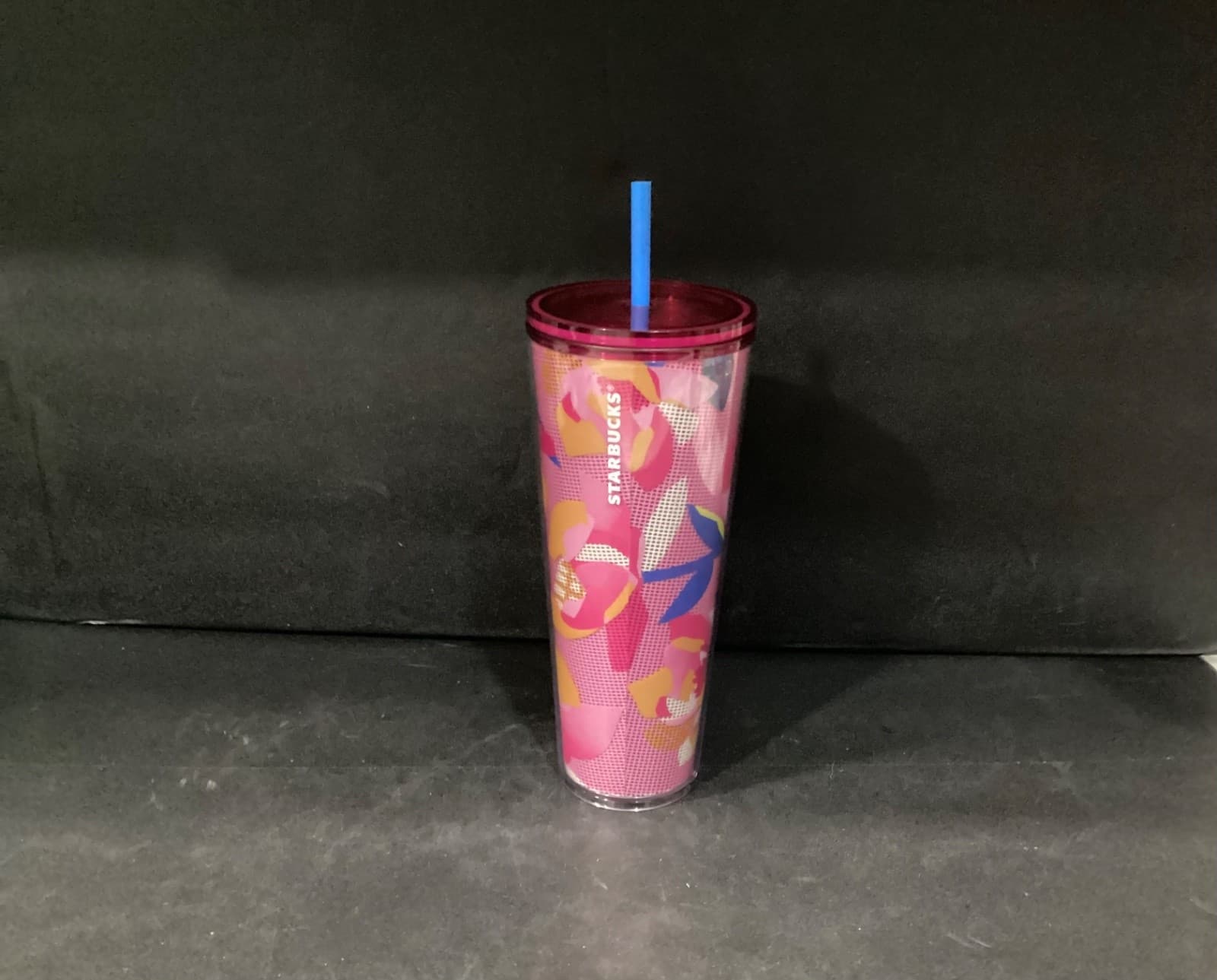 STARBUCKS Spring 2023 Pink Floral Cold Cup Tumbler Venti 24 oz Blue Straw - Thumbnail 5