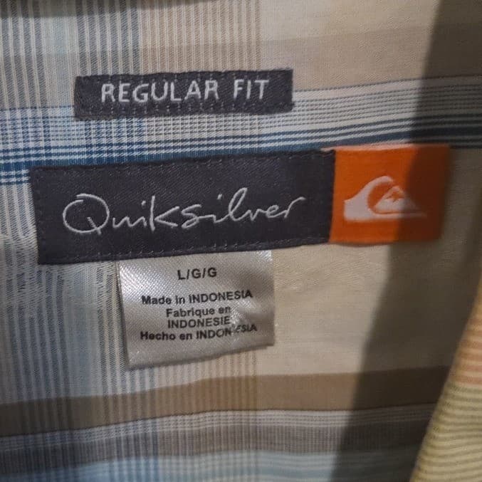 Quiksilver Yellow Plaid Short Sleeve Button Up, Regular Fit Shirt, Men's Large - Thumbnail 5