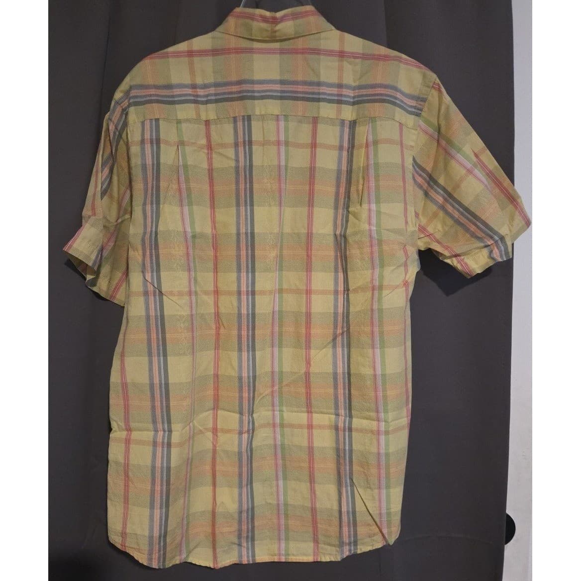 Quiksilver Yellow Plaid Short Sleeve Button Up, Regular Fit Shirt, Men's Large - Thumbnail 4