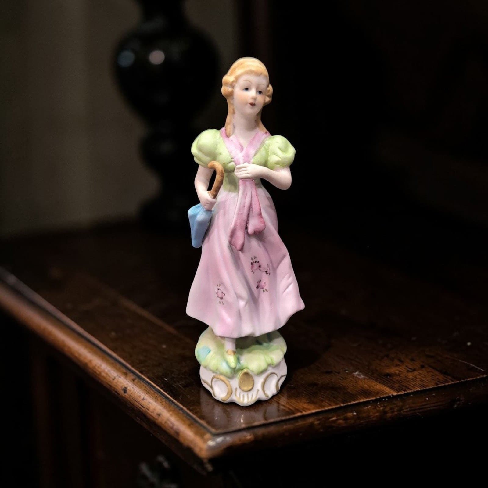 Capodimonte Porcelain Lady Figurine, Woman With Parasol, Umbrella Sculpture