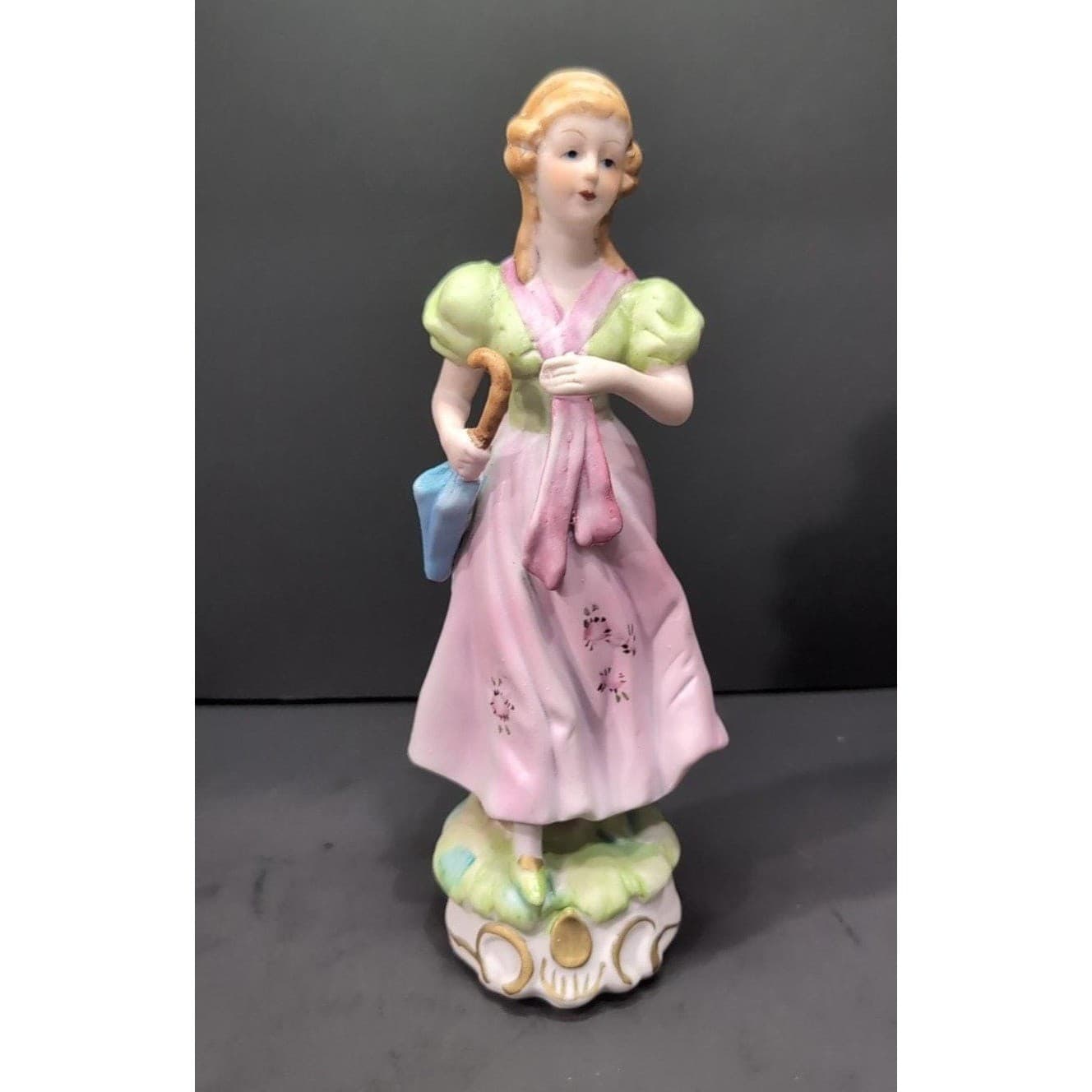 Capodimonte Porcelain Lady Figurine, Woman With Parasol, Umbrella Sculpture - Thumbnail 2