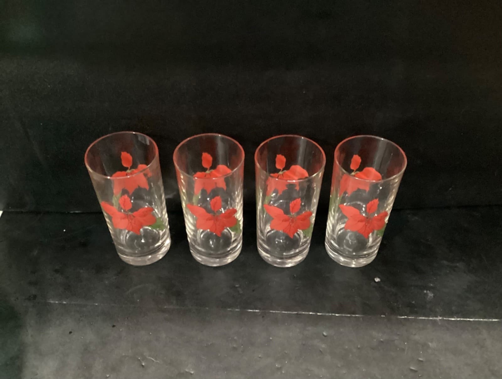 Set of 4 Crisal Portugal Block Spal Poinsettia 12 OZ Glassware Tumbler Highball! - Thumbnail 2