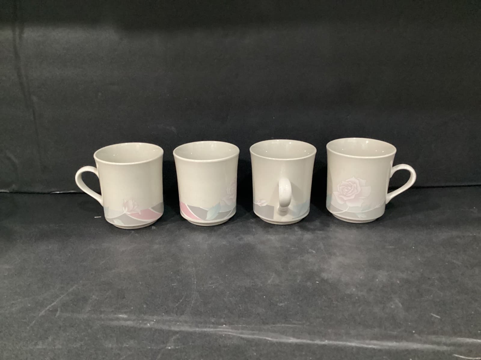 4 Ciera Rose Fine Dinnerware Vintage Sweet Rose Coffee Mugs Cups Pink Gray - Thumbnail 2