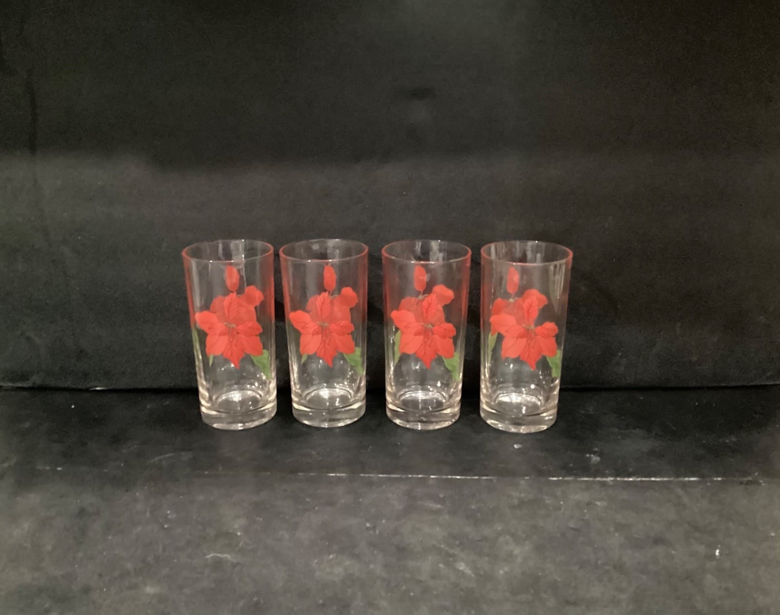 Set of 4 Crisal Portugal Block Spal Poinsettia 12 OZ Glassware Tumbler Highball! - Thumbnail 8