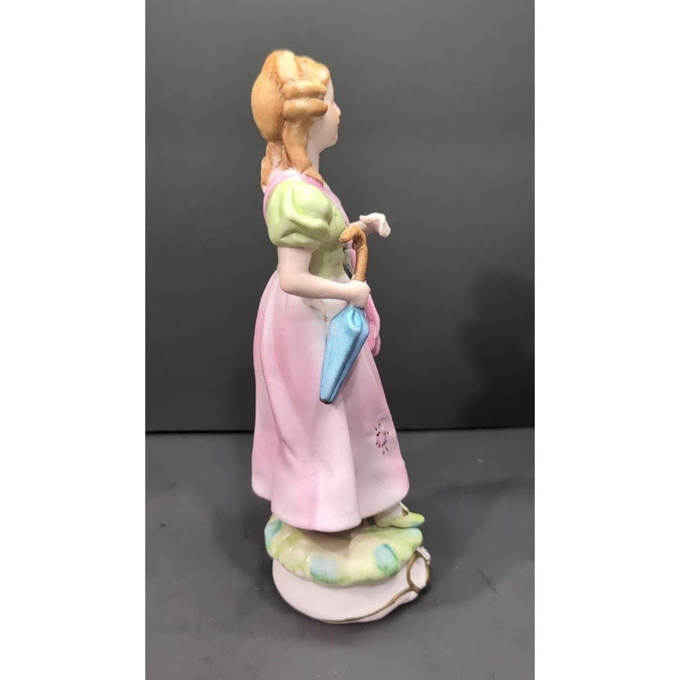 Capodimonte Porcelain Lady Figurine, Woman With Parasol, Umbrella Sculpture - Thumbnail 3