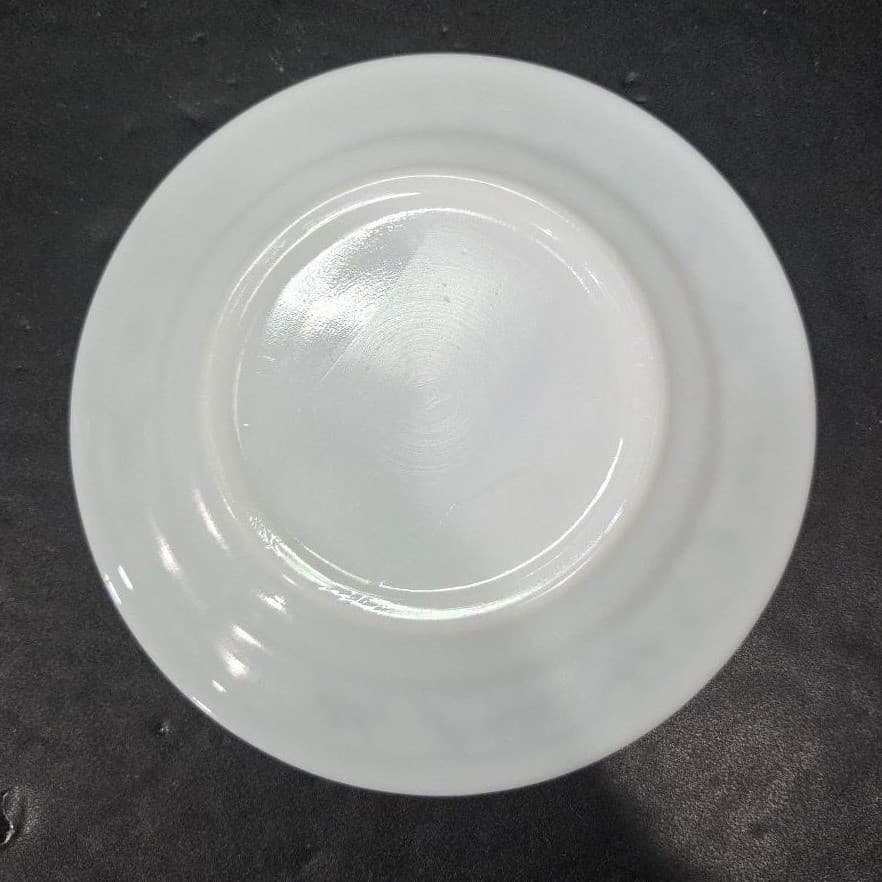 Hazel Atlas Milk Glass Salad Plates, Set of 3, Vintage Floral Embossed Dishes - Thumbnail 4