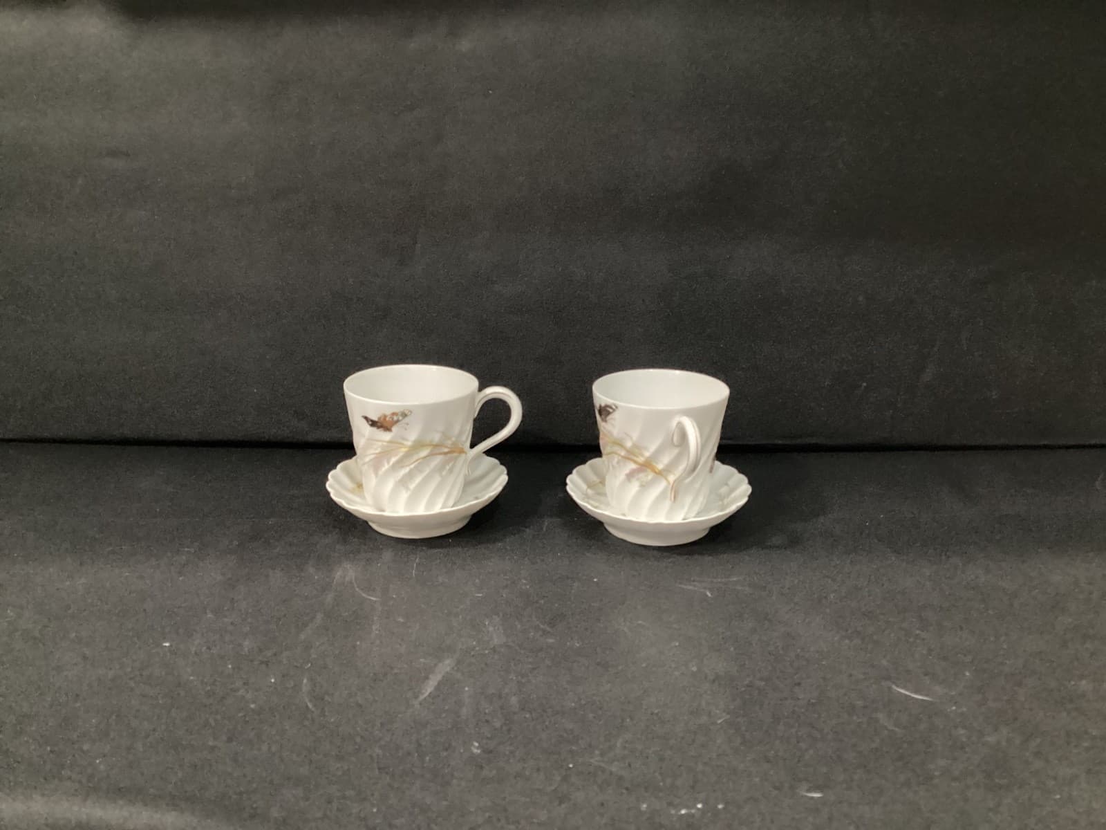 Haviland Meadow Visitors Demitasse Cup & Saucer Butterflies Grasses Set Of 2