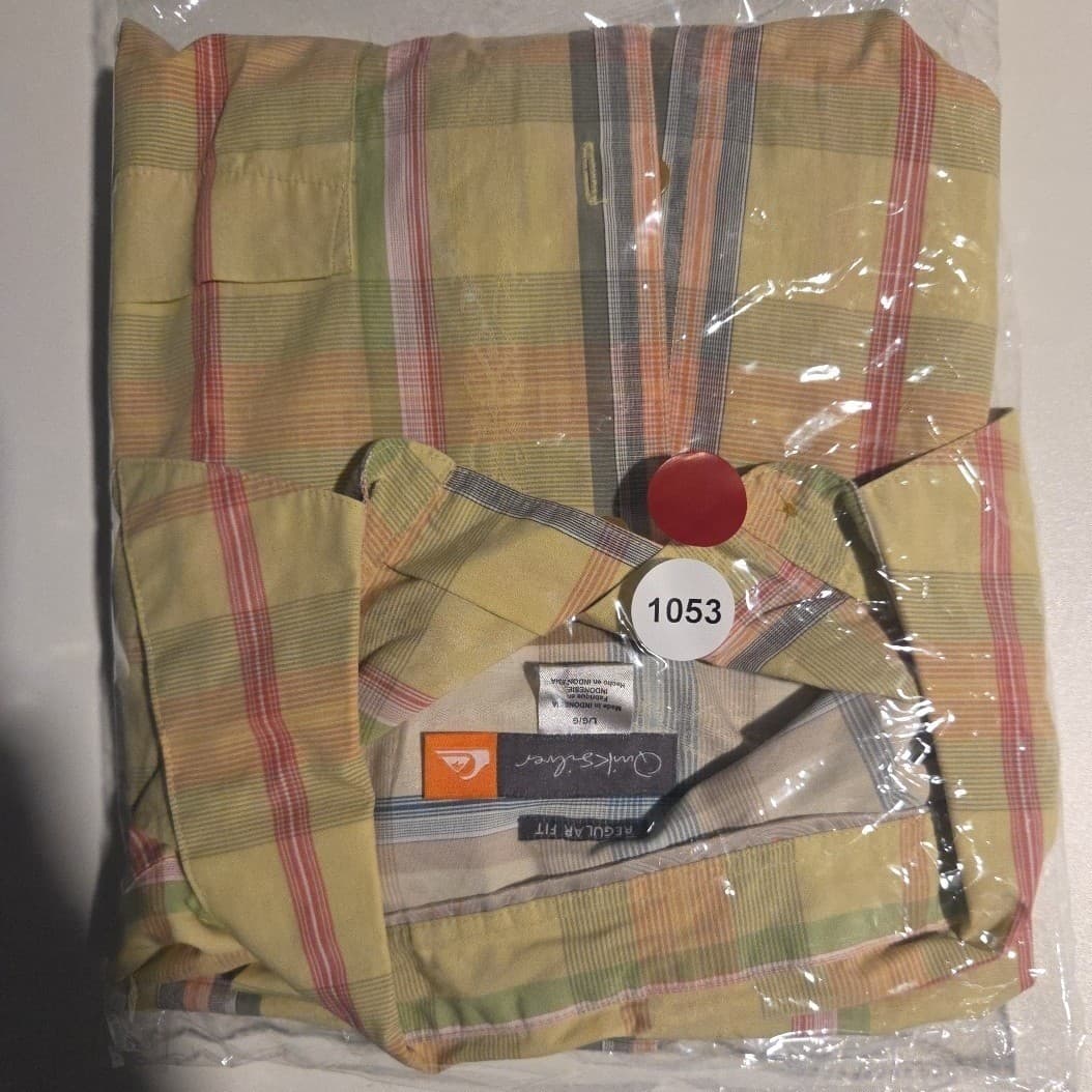 Quiksilver Yellow Plaid Short Sleeve Button Up, Regular Fit Shirt, Men's Large - Thumbnail 8