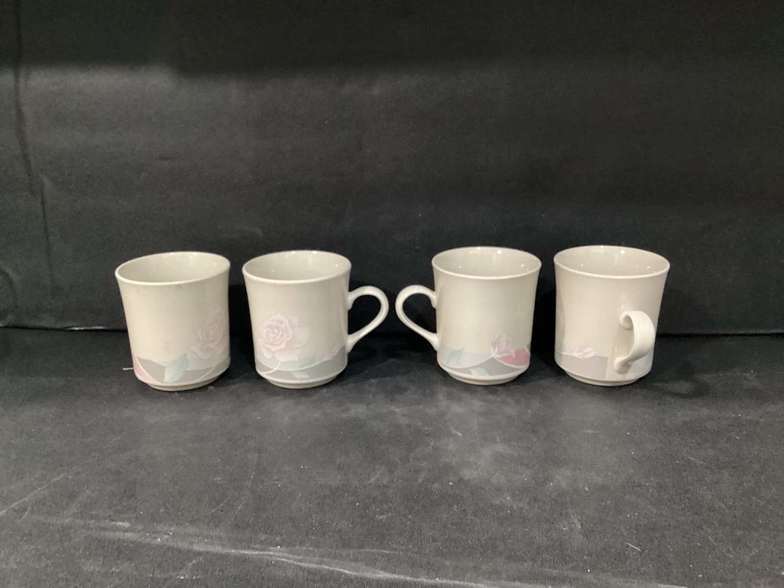 4 Ciera Rose Fine Dinnerware Vintage Sweet Rose Coffee Mugs Cups Pink Gray