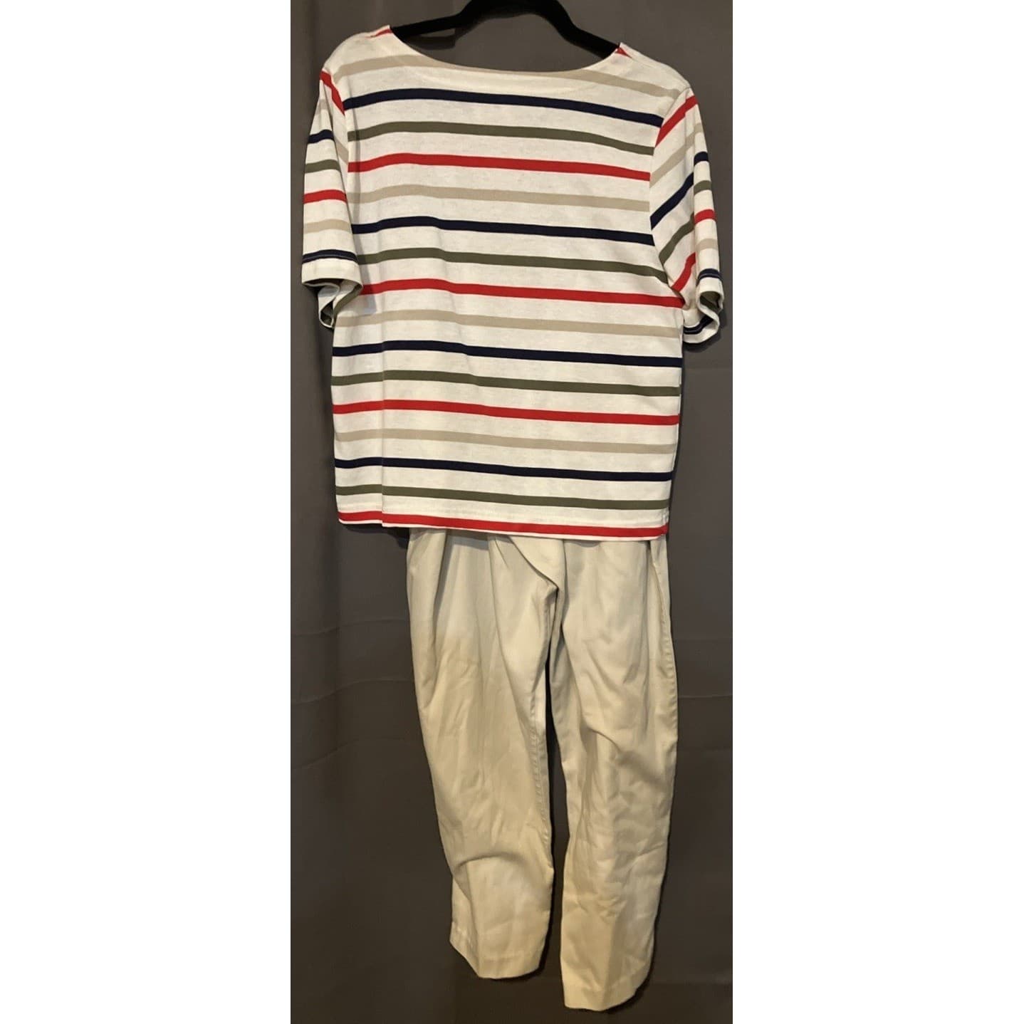 Season Ticket Striped Button Front Top & Khaki Pants Set, Women's Large, Vintage - Thumbnail 5