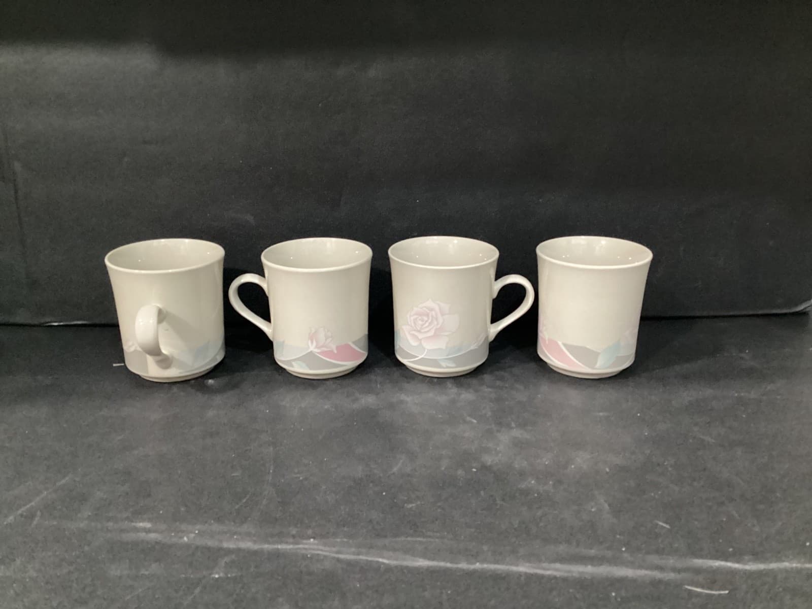 4 Ciera Rose Fine Dinnerware Vintage Sweet Rose Coffee Mugs Cups Pink Gray - Thumbnail 3
