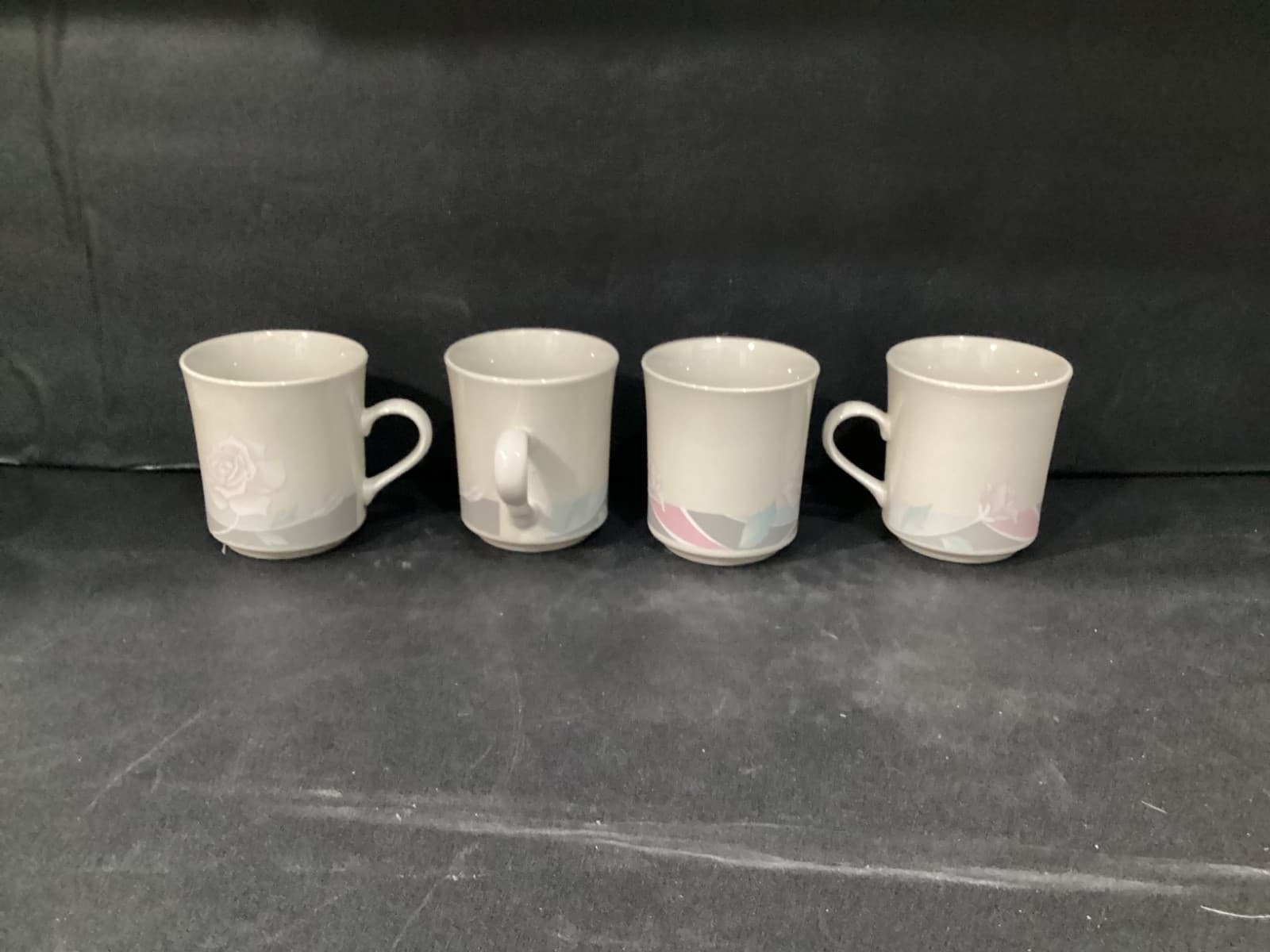 4 Ciera Rose Fine Dinnerware Vintage Sweet Rose Coffee Mugs Cups Pink Gray - Thumbnail 4
