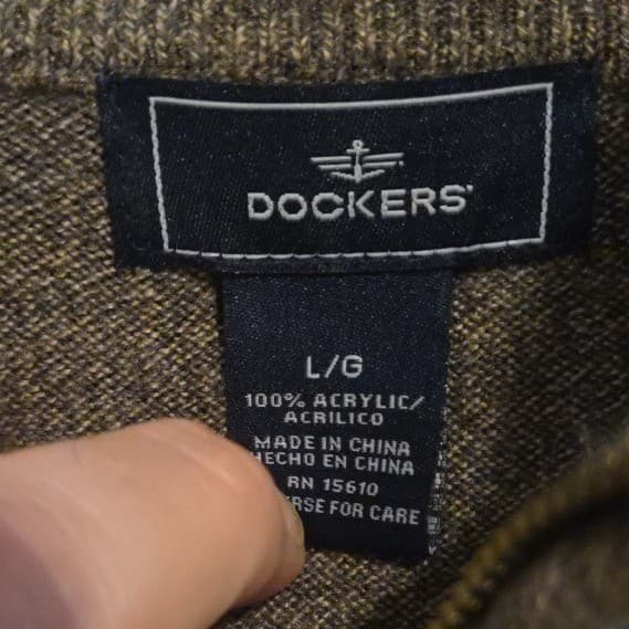 Dockers Brown Textured Grid Quarter Zip Mock Neck Sweater, Men's Large RN 15610 - Thumbnail 5