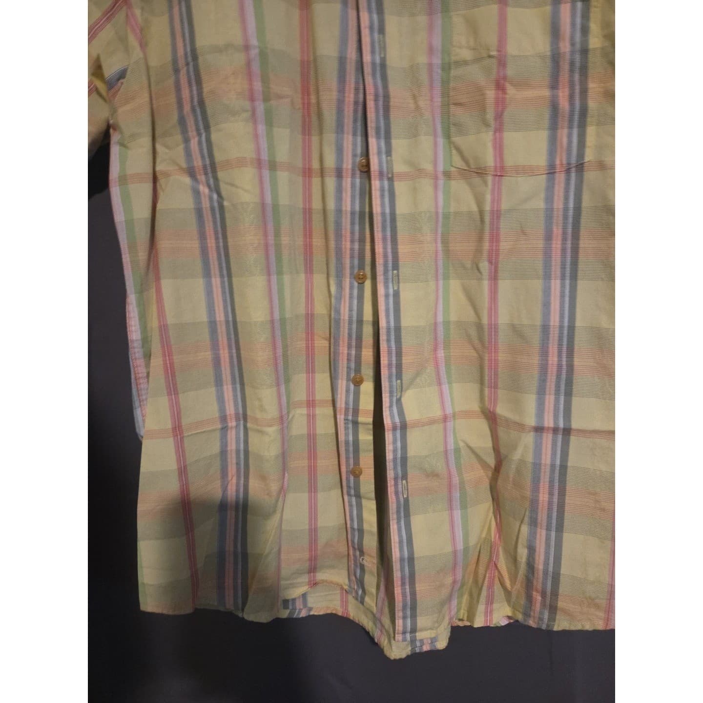 Quiksilver Yellow Plaid Short Sleeve Button Up, Regular Fit Shirt, Men's Large - Thumbnail 6