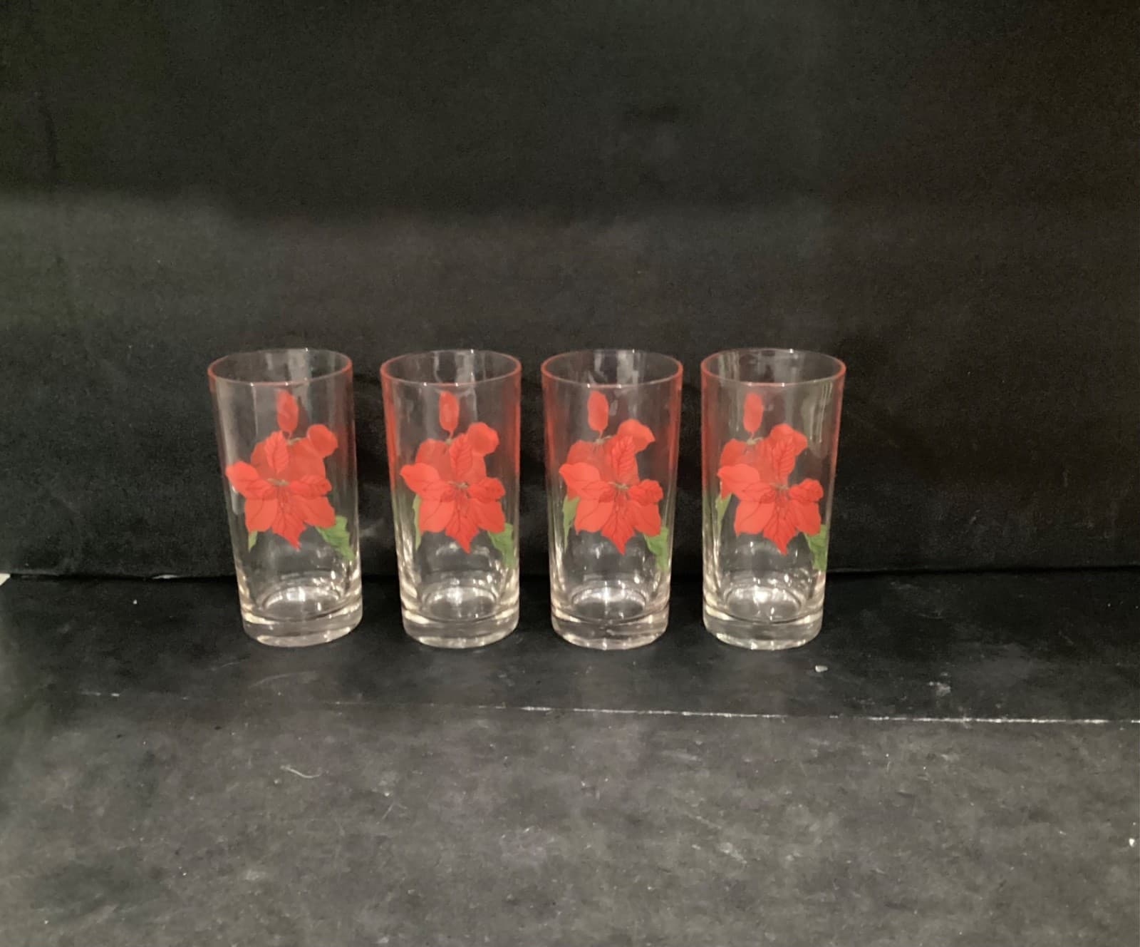 Set of 4 Crisal Portugal Block Spal Poinsettia 12 OZ Glassware Tumbler Highball! - Thumbnail 12