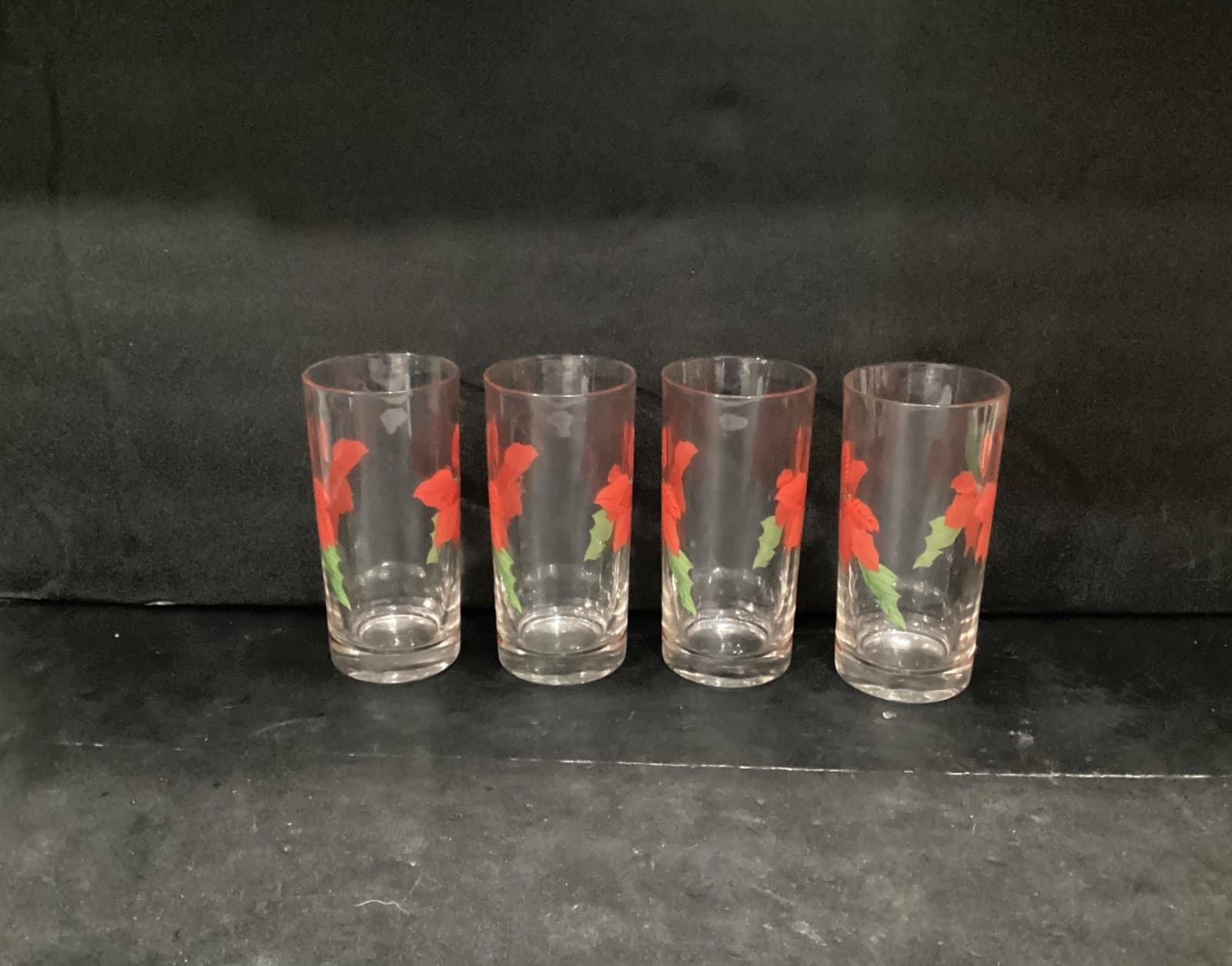 Set of 4 Crisal Portugal Block Spal Poinsettia 12 OZ Glassware Tumbler Highball! - Thumbnail 9