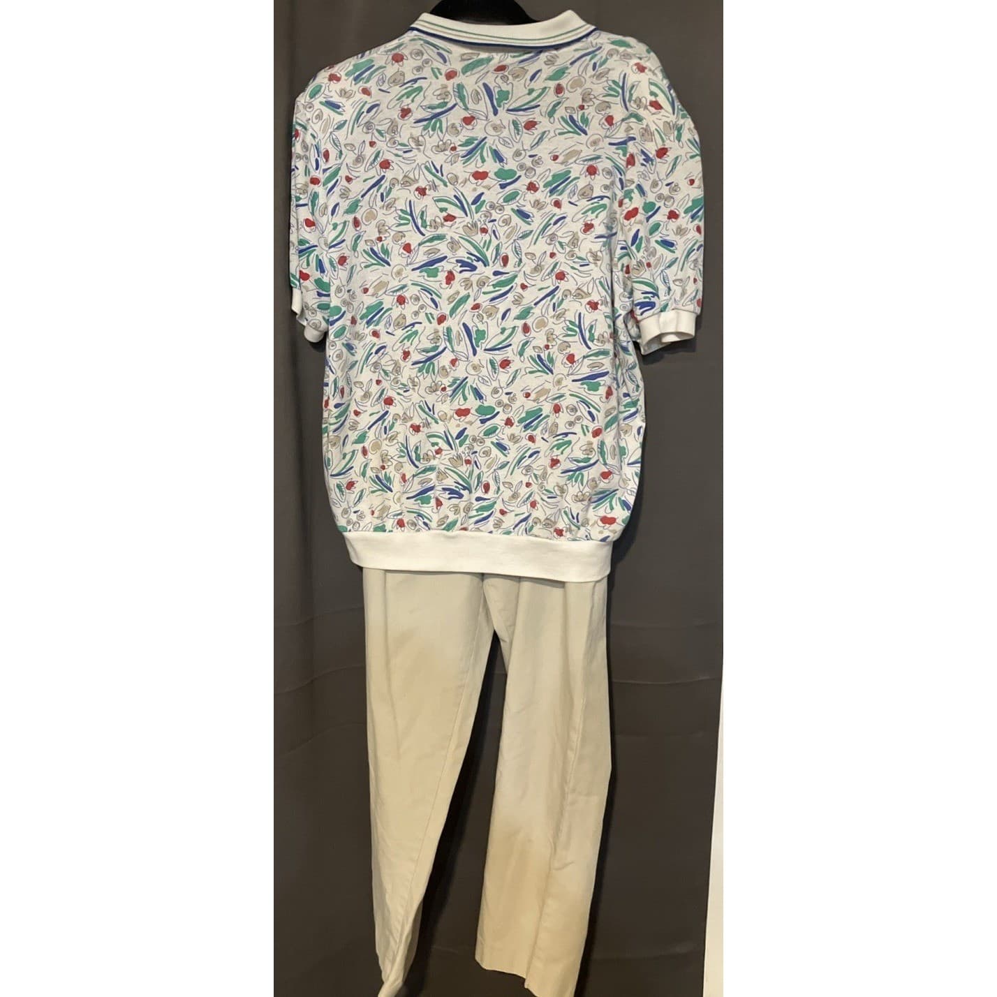 Cricket Lane Floral Polo Top & Tan Pants Set, Made in USA, Women Large, Vintage - Thumbnail 5