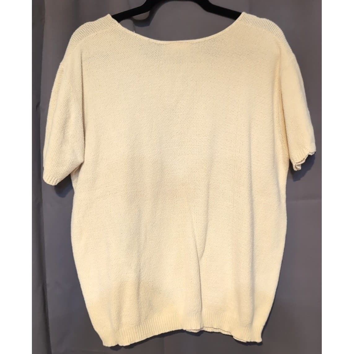 Jaclyn Smith Vintage Cream Knit Short Sleeve Embroidered Sweater, Women's Small - Thumbnail 4