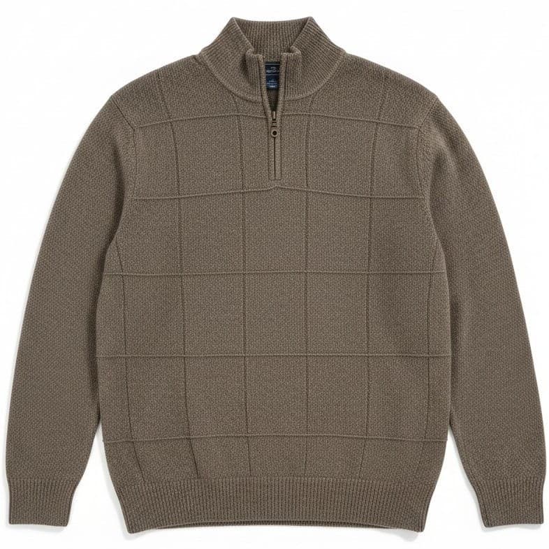 Dockers Brown Textured Grid Quarter Zip Mock Neck Sweater, Men's Large RN 15610